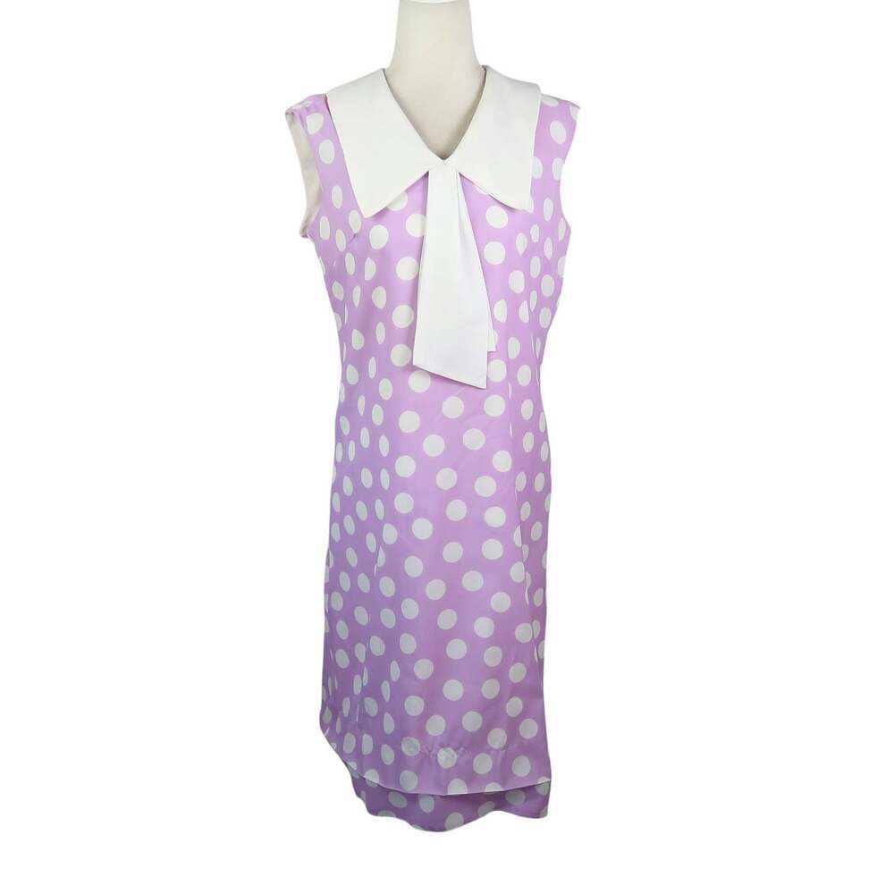 Vintage 70s Fritzi Lavender Purple and White Polka Dot Collar Dress